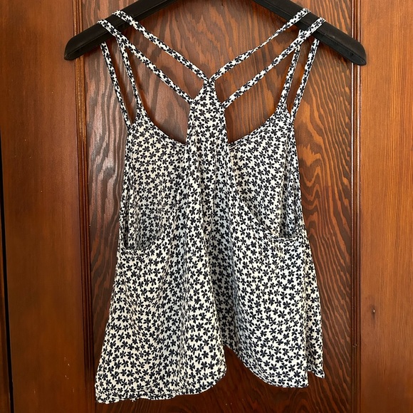 Blue Floral Brandy Melville Flowy Crop Top - Picture 2 of 3